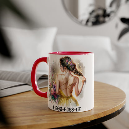 1-800-BOYS-LIE Chic Floral Accent Mug, Artistic Coffee Cup, Gift for Her, Inspirational Tea Mug, Floral Design Drinkware, Home Decor
