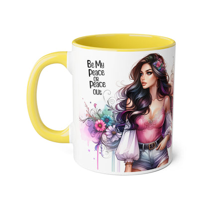 Bohemian Accent Mug, Be My Peace or Peace Out Gift, Artistic Coffee Mug, Floral Coffee Cup, Gift for Her