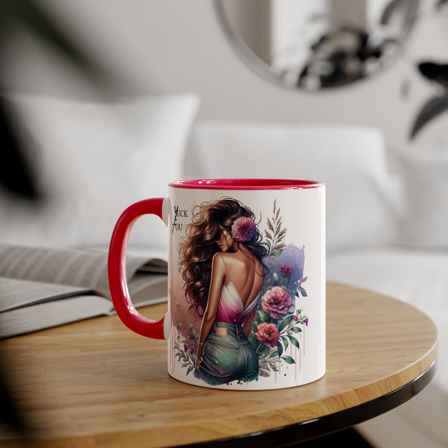 Yuck Fou Feminine Floral Accent Mug, 11oz Coffee Cup, Gift for Her, Inspirational Coffee Mug, Stylish Kitchen Decor, Birthday Gift