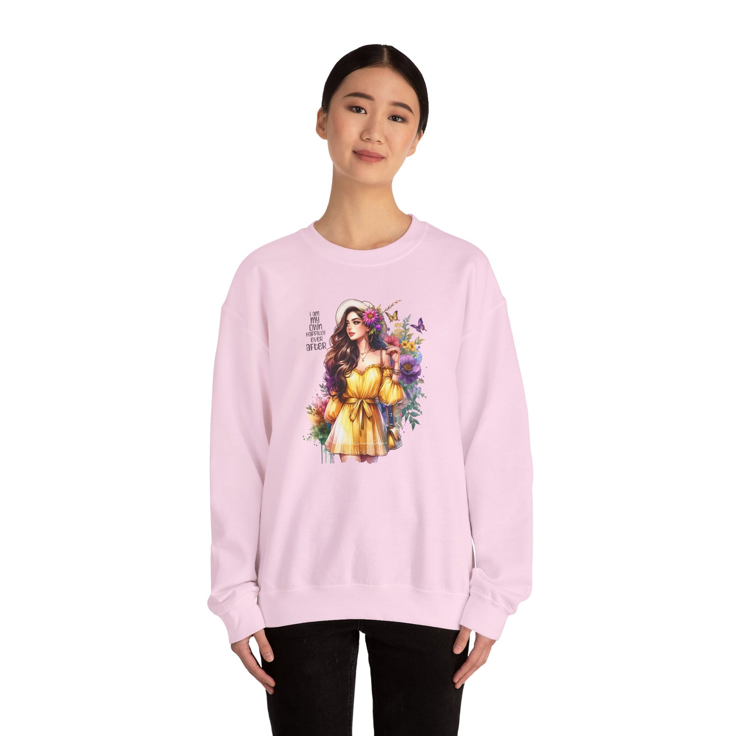 I Am My Own Happily Ever After  Floral Goddess Crewneck Sweatshirt - Boho Chic, Cozy Style, Perfect for Spring, Gift for Her, Casual Wear, Everyday Comfort