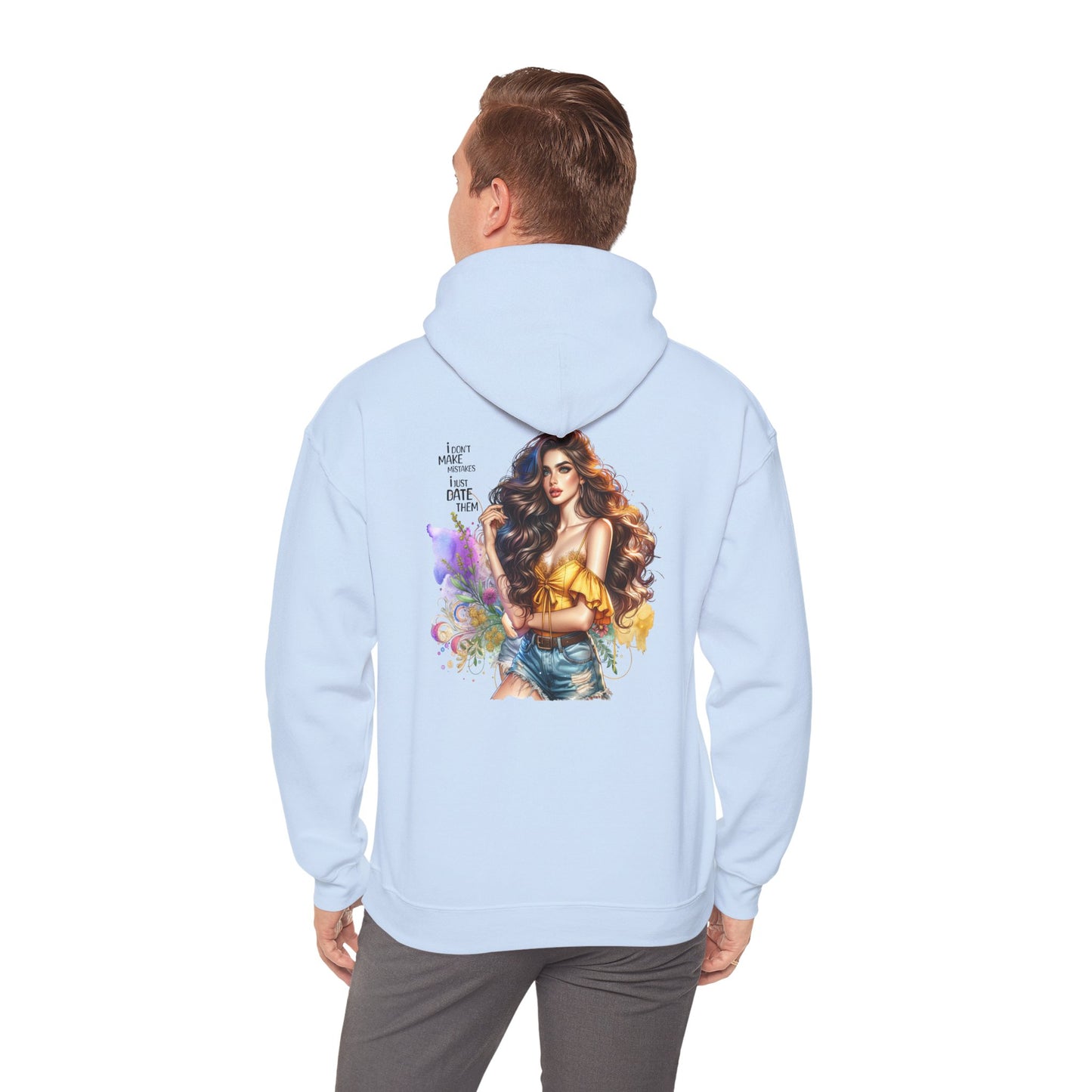 I Don`t  Make Mistakes, I Just Date Them Colorful Artistic Hooded Sweatshirt with Inspirational Quote, Cozy Unisex Pullover, Streetwear Fashion, Unique Gift Idea, Art Lover Apparel