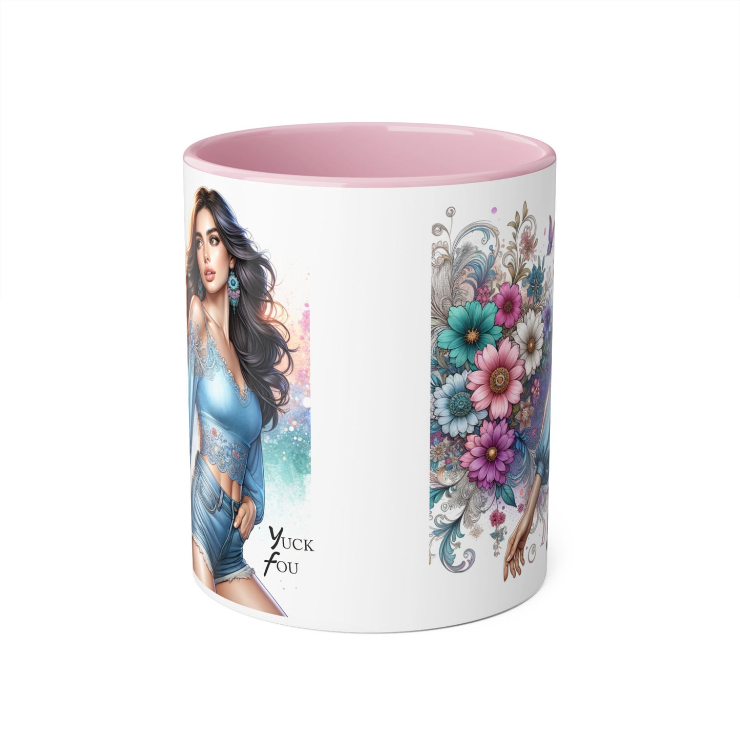 Yuck Fou Artistic Accent Mug, Floral Coffee Cup, Unique Gift for Her, Decorative Drinkware, Birthday Present, Home Décor