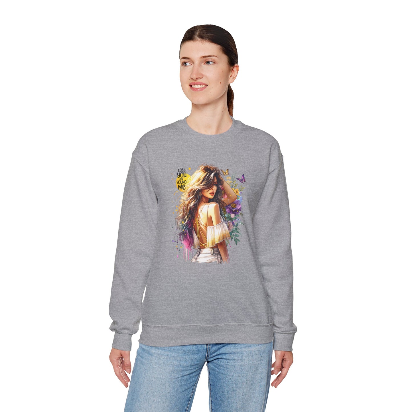 Lost You And Found Me Bohemian-Themed Crewneck Sweatshirt with Floral Design, Cozy Casual Wear, Gift for Her, Everyday Comfort, Family Gatherings, Spring Fashion