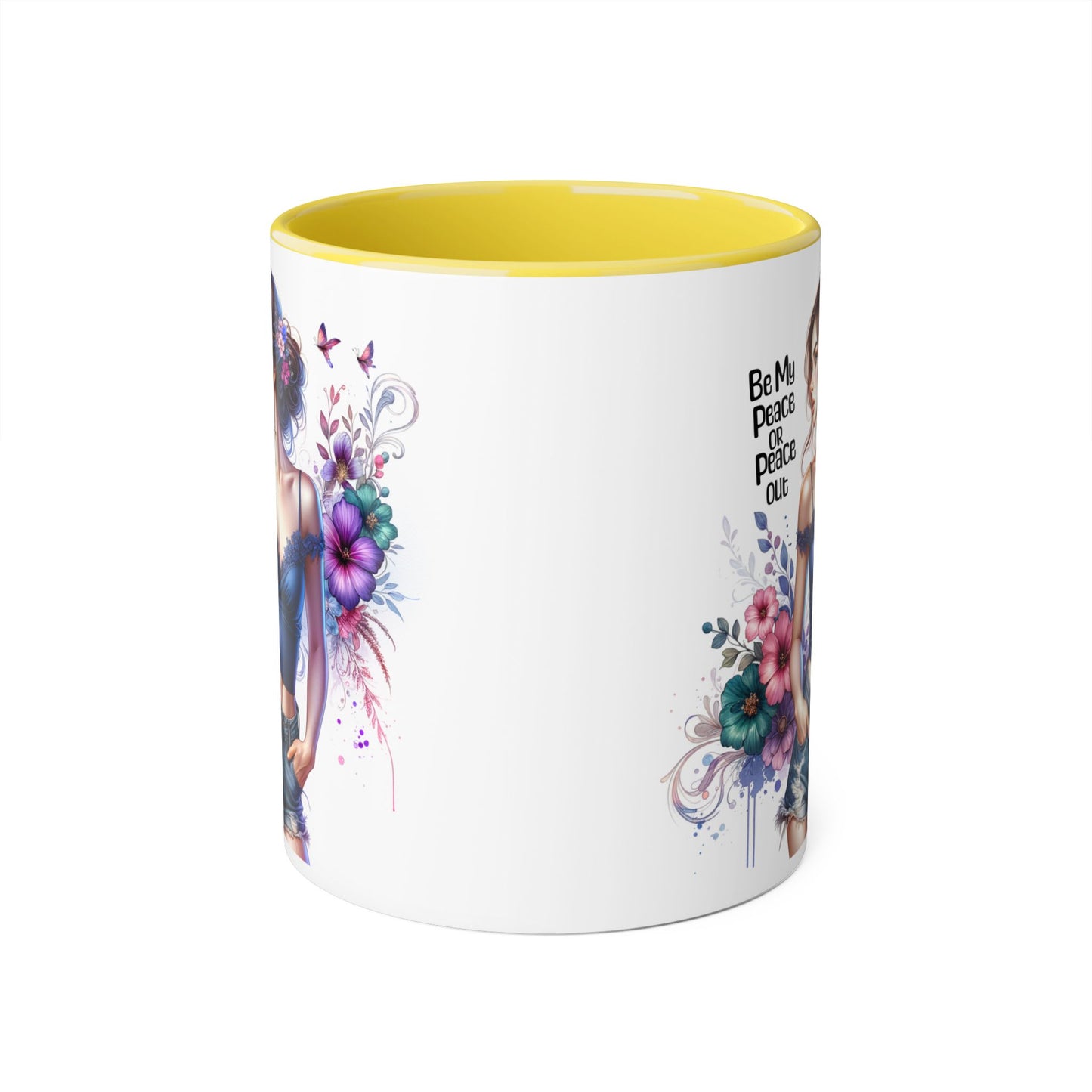 Be My Peace or Peace Out Bohemian Themed Accent Mug, Artist Cup, Unique Gift, Floral Coffee Cup, Inspirational Quote Mug