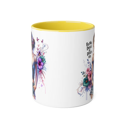 Be My Peace or Peace Out Bohemian Themed Accent Mug, Artist Cup, Unique Gift, Floral Coffee Cup, Inspirational Quote Mug