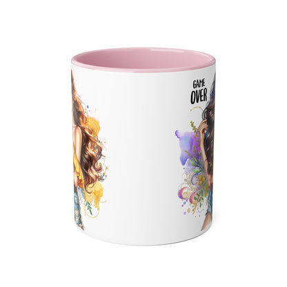 Game Over Accent Mug, 11oz Coffee Cup for Gaming Lovers, Unique Gift for Her, Fun Drinkware for Celebrations, Stylish Tea Mug