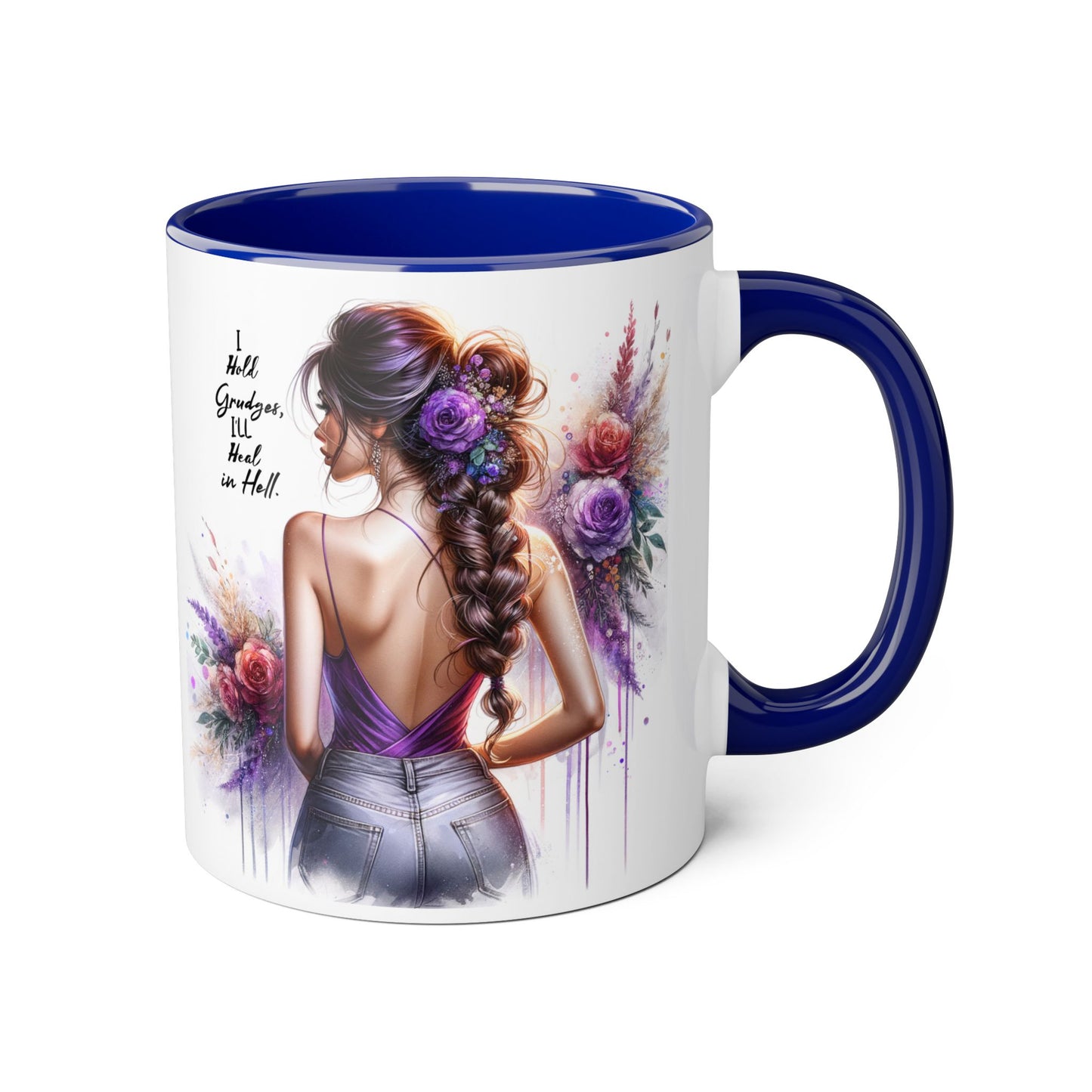 I Hold Grudges, I'll Heal in Hell Elegant Floral Accent Mug, Inspirational Coffee Cup, Gift for Her, Stylish Tea Mug, Home Décor, Unique Drinkware