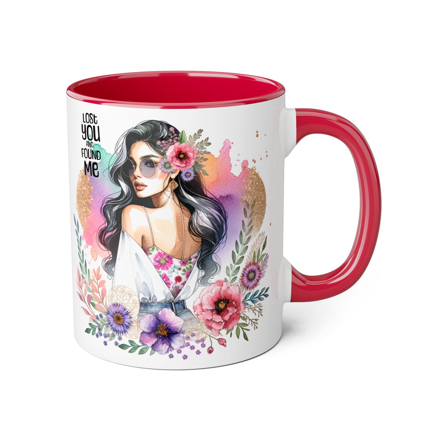 Lost You and Found Me Bohemian Floral Accent Mug, Inspirational Coffee Cup, Gift for Her, Self-Care Essentials, Unique Home Decor, Personalized Drinkware