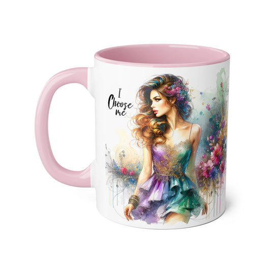 I Choose Me Empowerment Accent Mug - I Choose Me, Inspirational Coffee Cup, Self-Love Gift, Women’s Empowerment, Floral Décor, Motivational Drinkware