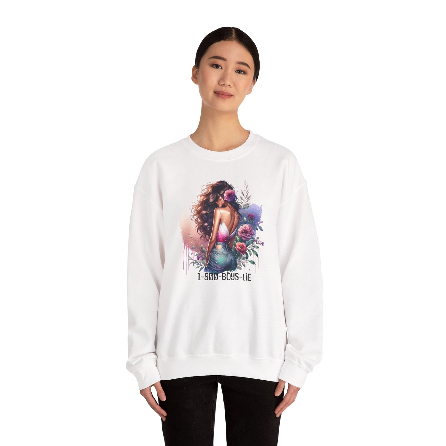 1-800-Boys-Lie Boss Babe Floral Sweatshirt | Unisex Comfortable Crewneck, Trendy Gift for Her, Affirmation Clothing, Cozy Fashion