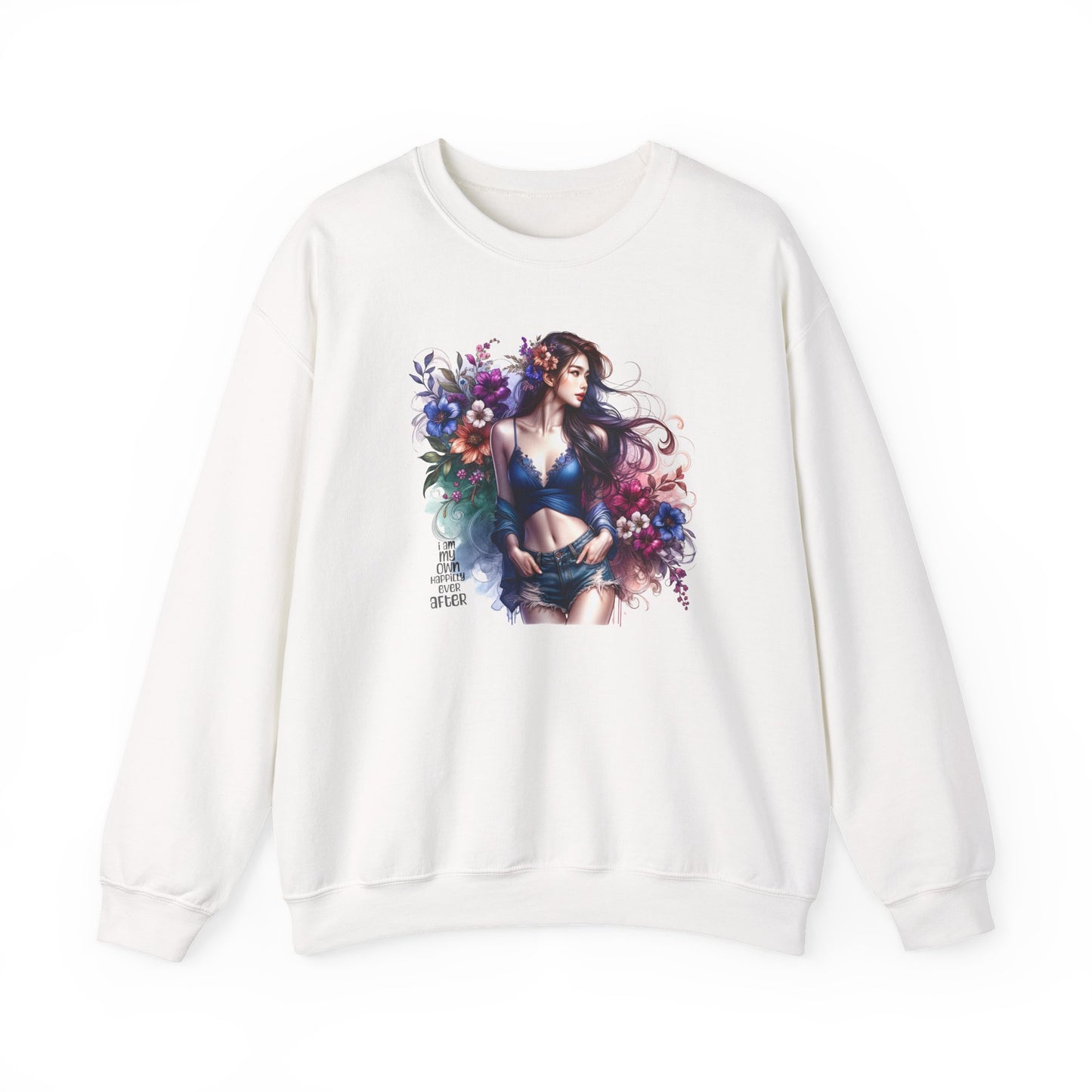 I Am My Own Happily Ever After  Floral Goddess Sweatshirt | Cozy Unisex Crewneck | Perfect Gift for Fall/Winter, Artistic Apparel, Wall Art Sweatshirt, Everyday Wear