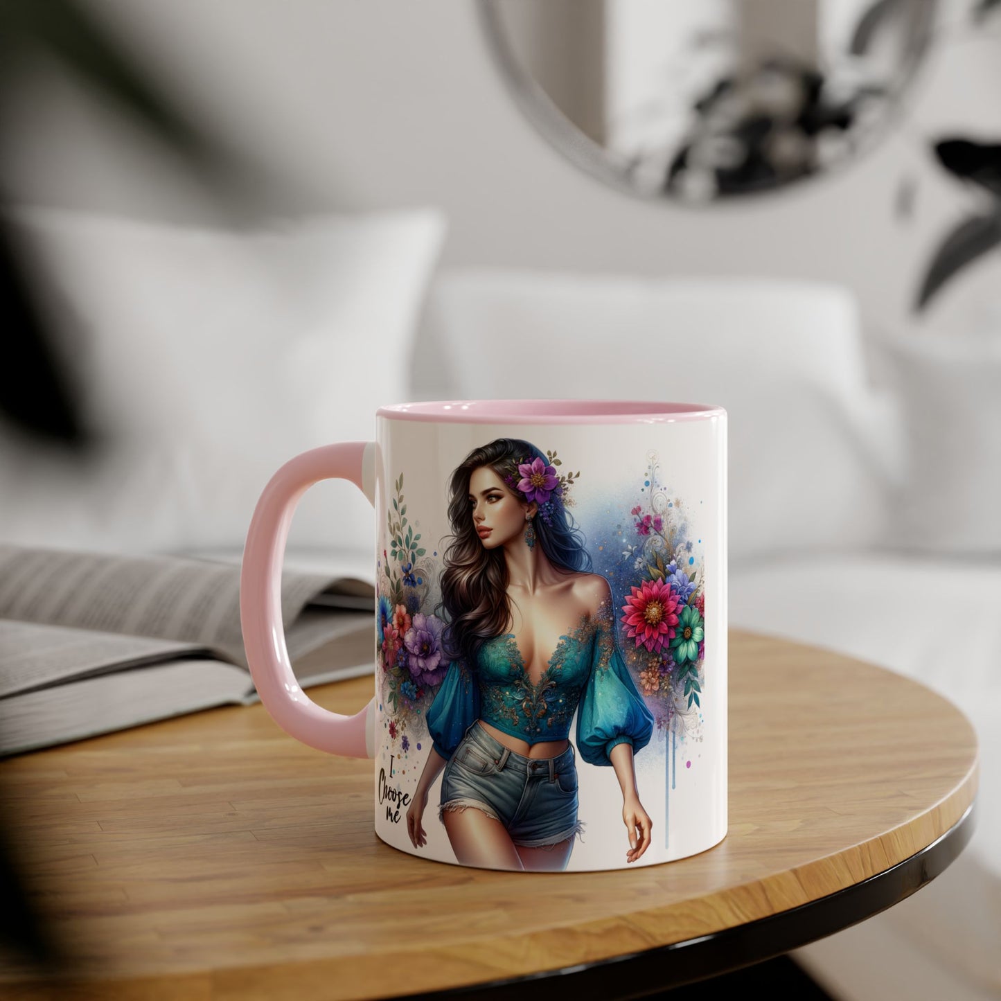 I Choose Me Boho Floral Accent Mug, Choose Me Coffee Cup, Unique Gift for Her, Art Mug, Colorful Drinkware