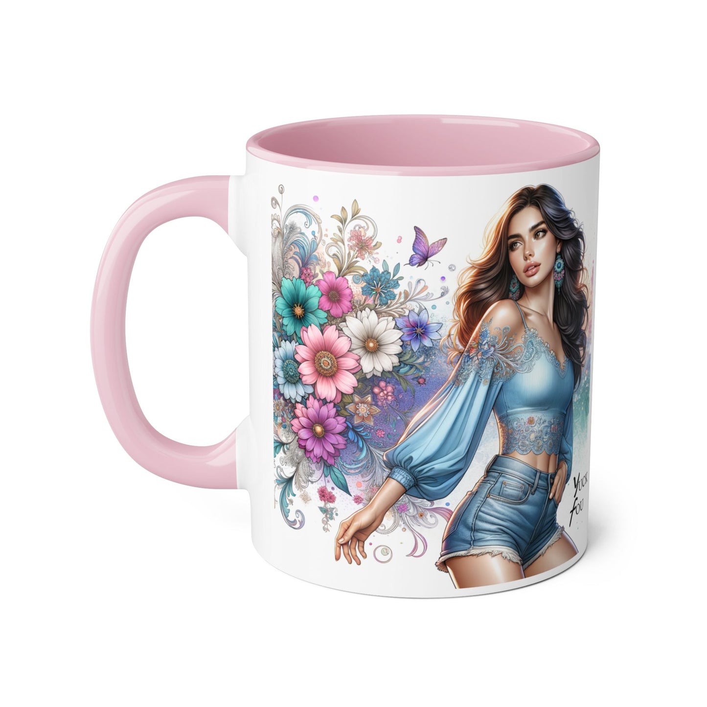 Yuck Fou Artistic Accent Mug, Floral Coffee Cup, Unique Gift for Her, Decorative Drinkware, Birthday Present, Home Décor