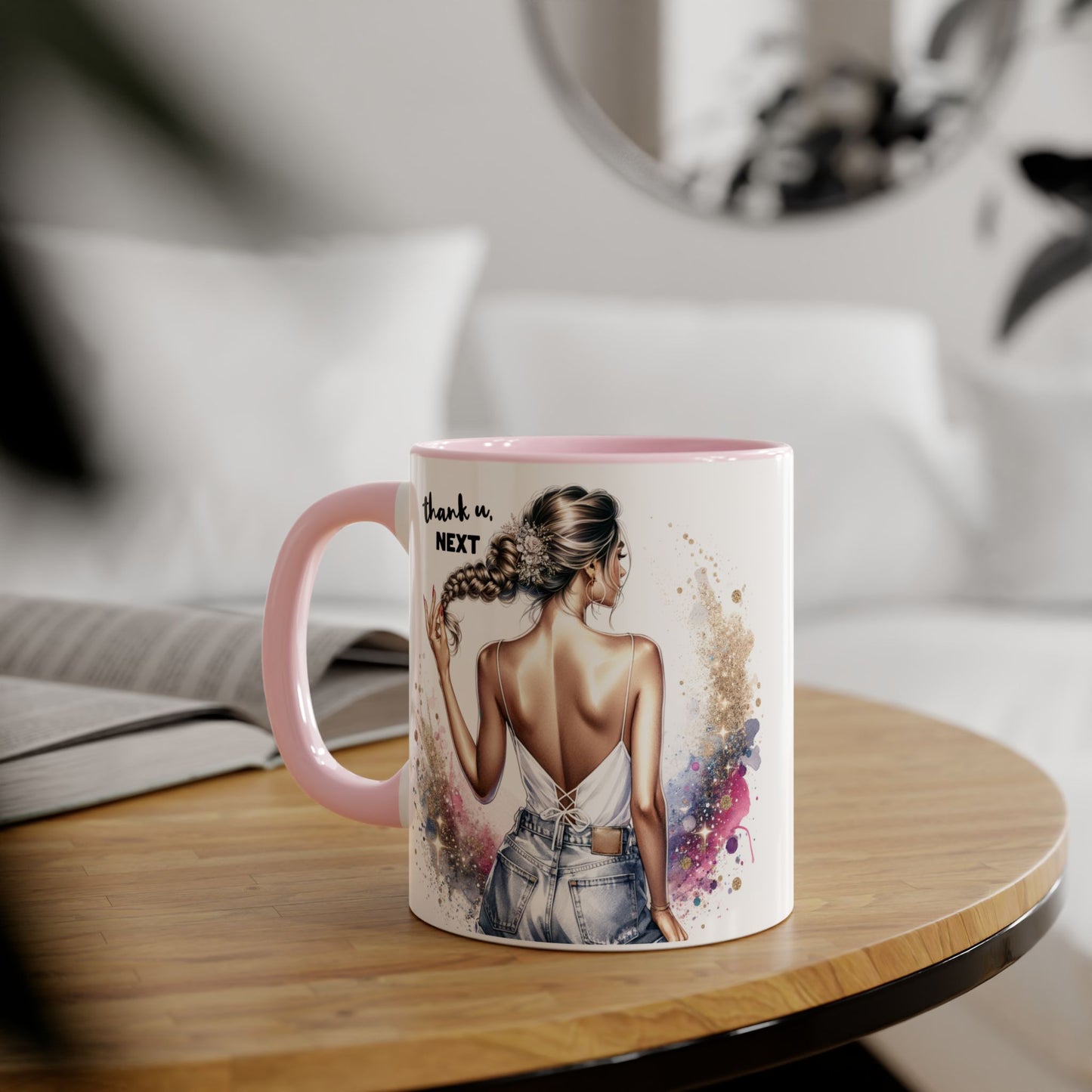 Chic Gratitude Coffee Mug, Thank U Next Mug, Inspirational Gift, Black Handle Accent Mug, Feminine Decor, Coffee Lovers Gift