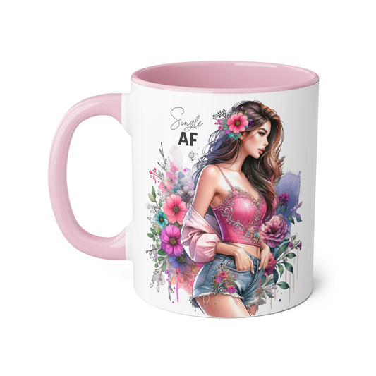 Single AF Chic Floral Accent Mug, Colorful Gift for Her, Coffee Lover, Birthday Present, Home Decor, Inspirational Sips