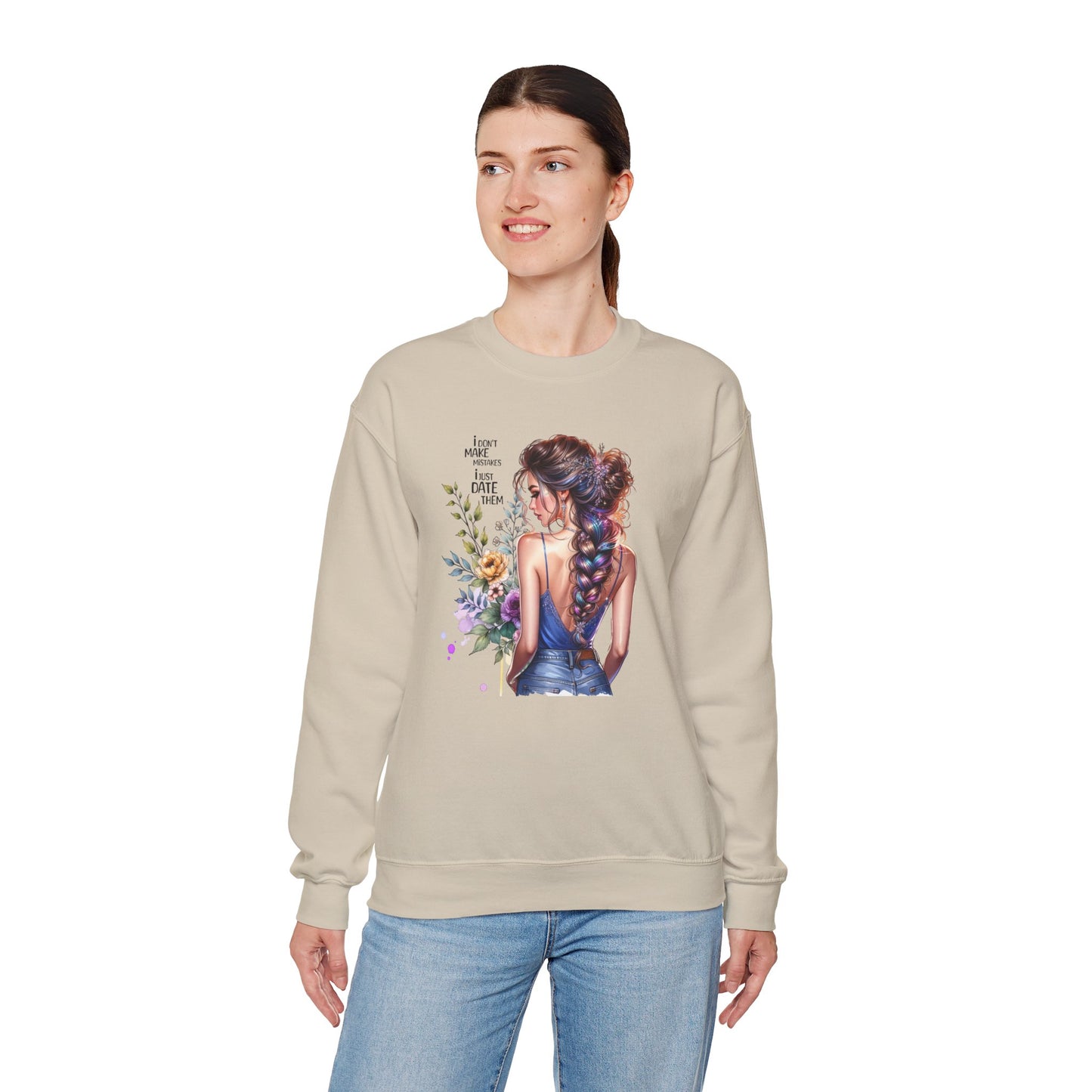 I Don`t  Make Mistakes, I Just Date Them Floral Illustration Crewneck Sweatshirt, Cozy Gift for Her, Casual Fashion, Spring Wardrobe Essential, Art Lover Apparel