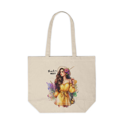 Thank U, Next Boho Chic Canvas Tote Bag with Floral Art, Reusable Grocery Tote, Eco-Friendly Bag, Beach Tote, Gift for Her