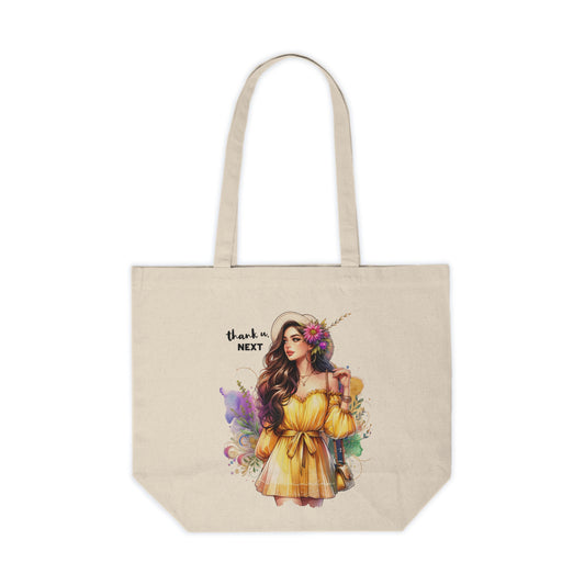 Thank U, Next Boho Chic Canvas Tote Bag with Floral Art, Reusable Grocery Tote, Eco-Friendly Bag, Beach Tote, Gift for Her