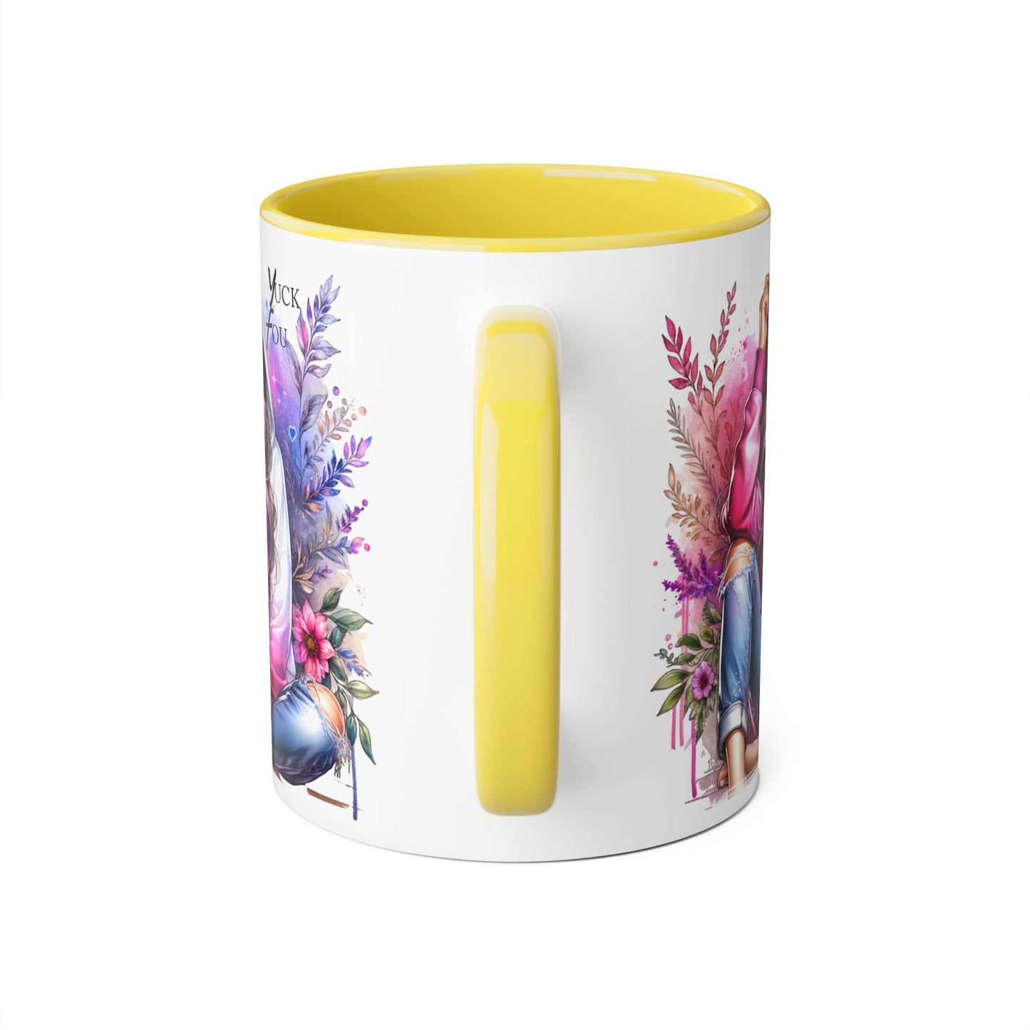 Yuck Fou Chic Floral Accent Mug, Inspirational Coffee Cup, Gift for Her, Relaxing Tea Mug, Boho Style Drinkware, Unique Home Decor