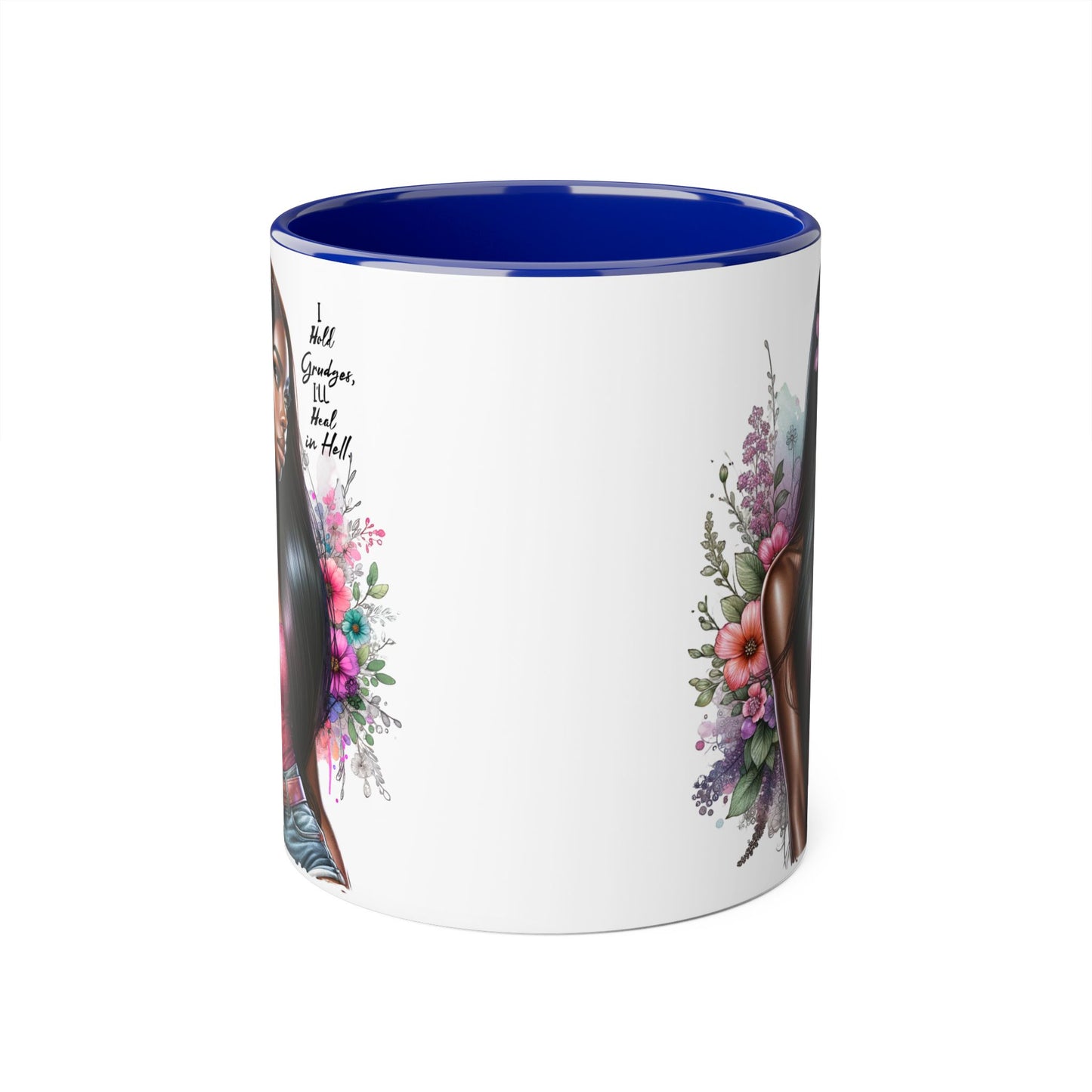 I Hold Grudges, I'll Heal in Hell  Humoristic Floral Portrait Accent Mug, 11oz - Empowering Gift for Her, Cozy Coffee Cup, Beautiful Art for Home, Unique Present for Birthdays, [...]