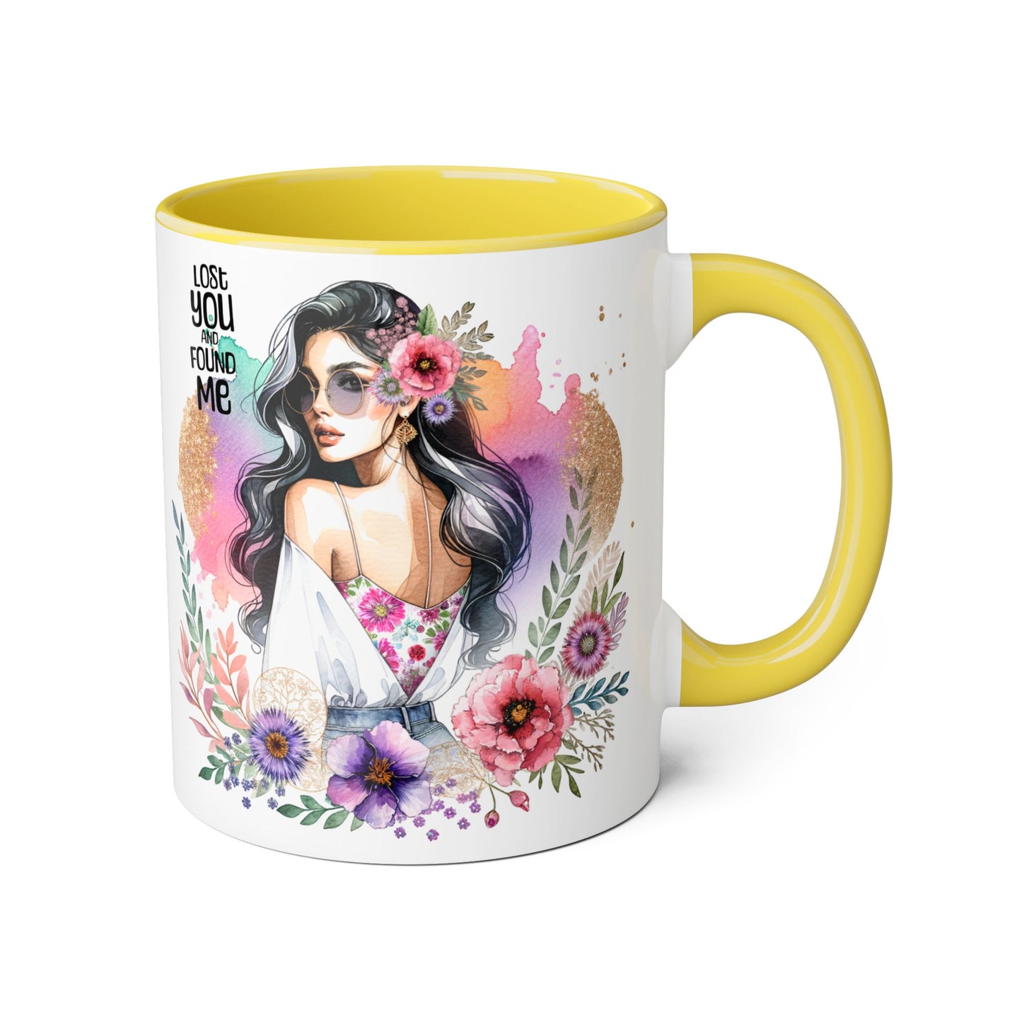 Lost You and Found Me Bohemian Floral Accent Mug, Inspirational Coffee Cup, Gift for Her, Self-Care Essentials, Unique Home Decor, Personalized Drinkware