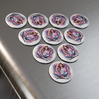 I Am My Own Happily Ever After Button Magnet Set - Inspirational Round Magnets (1 & 10 pcs)