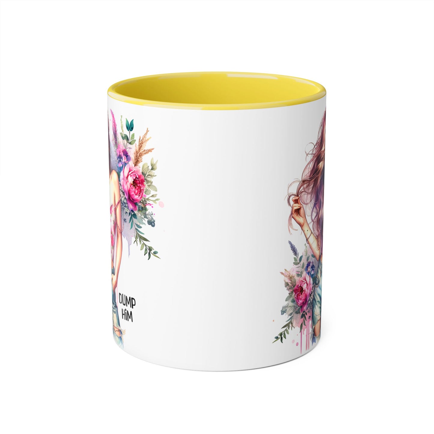 Floral Motivational Mug: "Dump Him" Coffee Cup, Gift for Friends, Inspirational Drinkware, Self-Care Coffee Mug, Cute Floral Mug