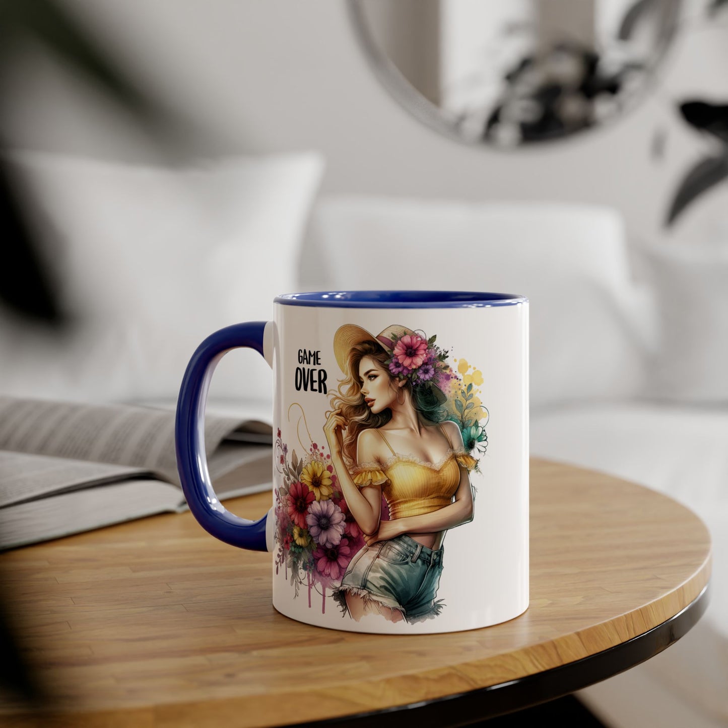 Game Over Floral Accent Mug, Gift for Gamers, Coffee Tea Cup, Home Decor, Birthday, Celebration, Unique Mug