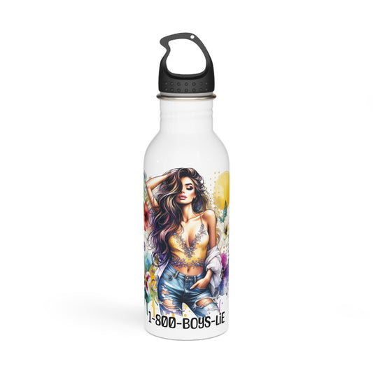 1-800-Boys-Lie Trendy Stainless Steel Water Bottle with Floral Design, Fitness Water Bottle, Cute Drink Flask, Gift for Her, Eco-Friendly Hydration