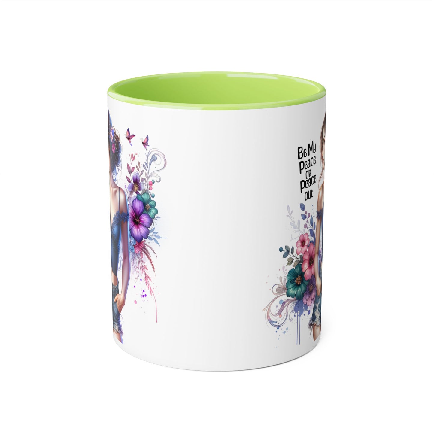Be My Peace or Peace Out Bohemian Themed Accent Mug, Artist Cup, Unique Gift, Floral Coffee Cup, Inspirational Quote Mug