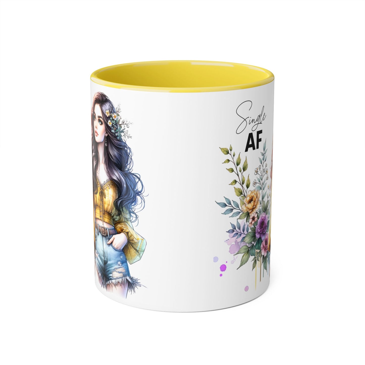 Single AF Accent Mug, Floral Coffee Cup, Gift for Single Friends, Cute Relationship Humor Mug, Funny Birthday Mug, Tea Lover Gift