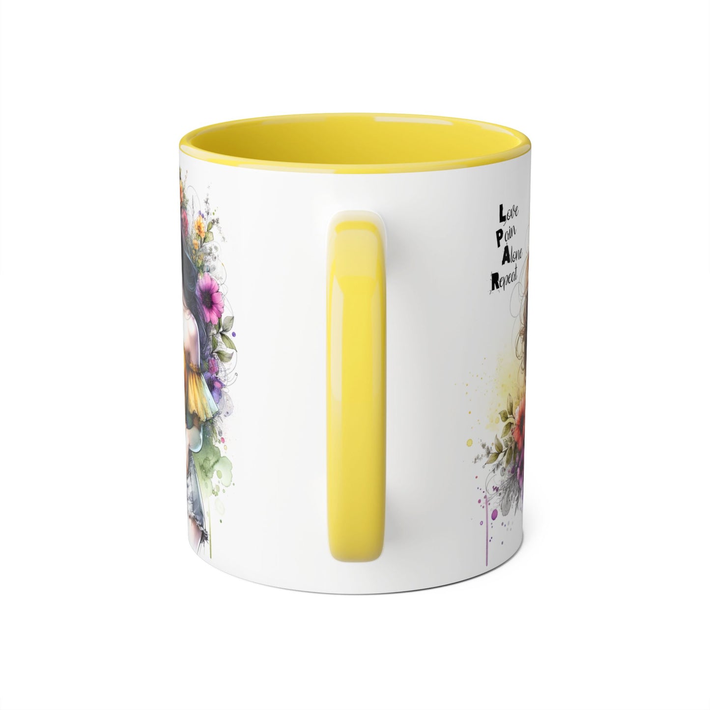 Colorful Artistic Accent Mug with Floral Design, Boho Coffee Cup, Gift for Her, Unique Tea Mug, Inspirational Quote Mug