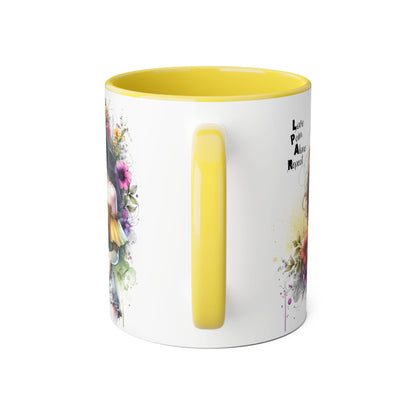 Colorful Artistic Accent Mug with Floral Design, Boho Coffee Cup, Gift for Her, Unique Tea Mug, Inspirational Quote Mug