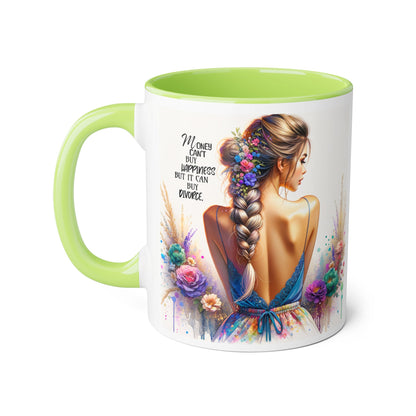 Money Can't Buy Happiness But It Can Buy Divorce Humoristic Empowering Accent Mugs | Inspirational Gift for Women | Unique Coffee Mug | Floral Design | Self-Care Reminder | Motivational Quote