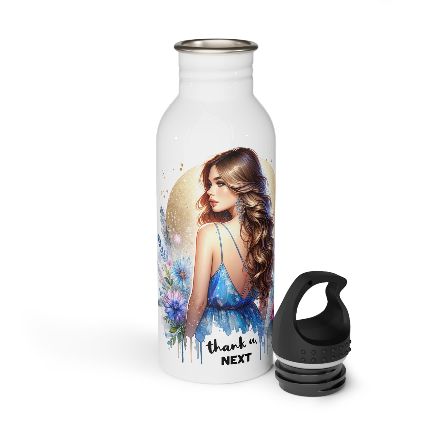Thank U, Next Stainless Steel Water Bottle with Floral Design | Inspirational Gift, Outdoor Adventure, Fitness Companion, Personalized Hydration