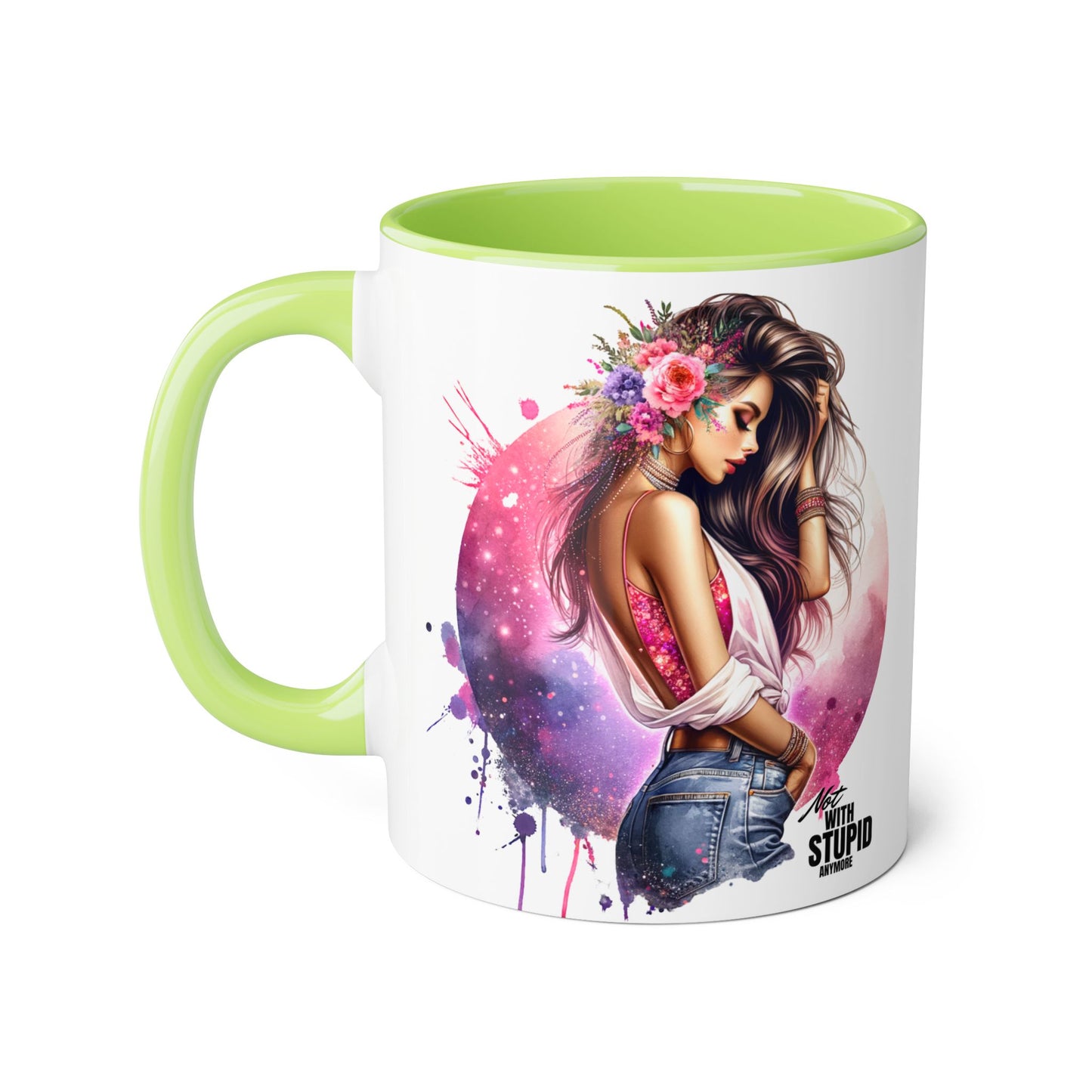 Not With Stupid Anymore Humoristic Artistic Accent Mug - Unique Drinkware for Art Lovers, Perfect Gift for Birthdays, Holidays, or Just Because