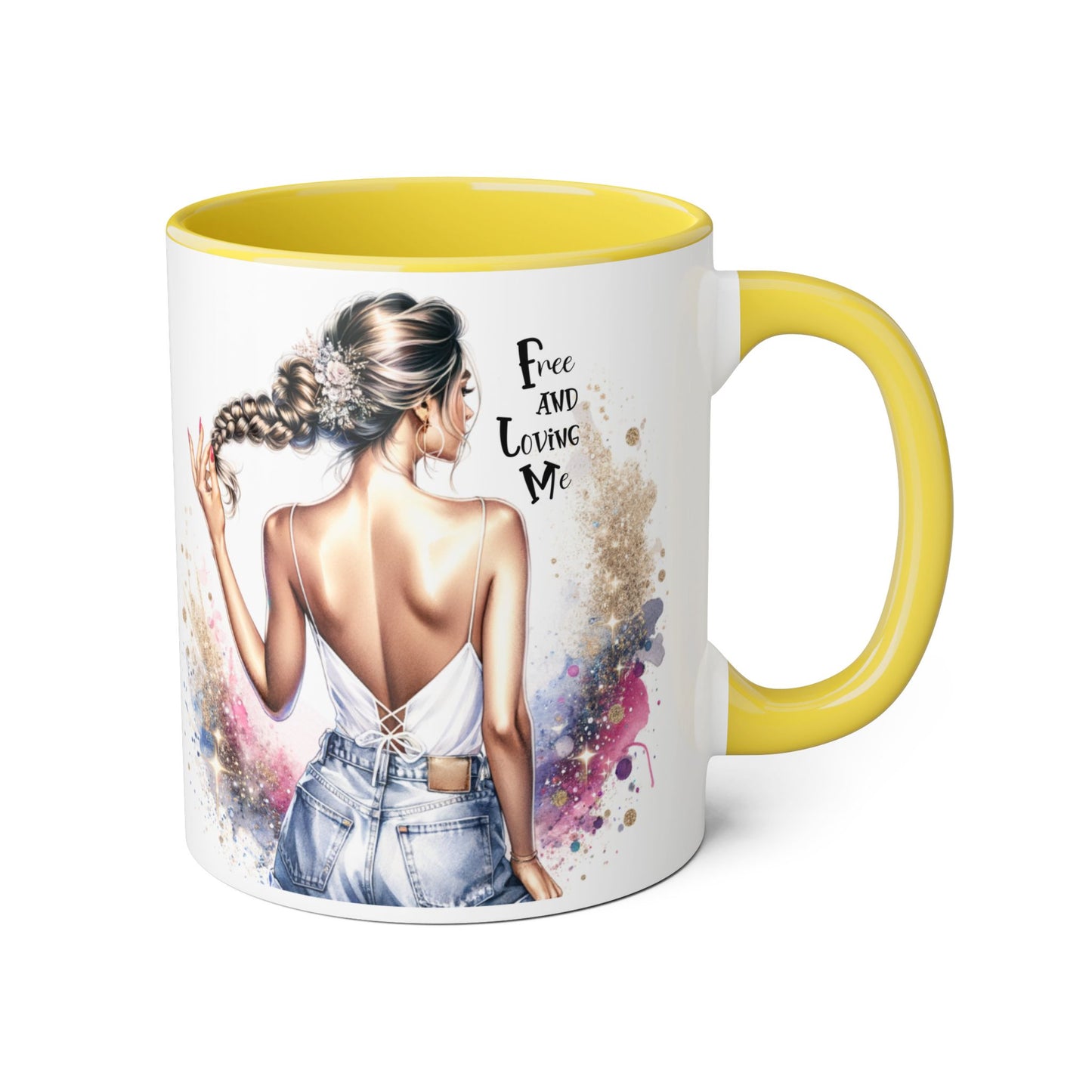 Free and Loving Me Accent Mug, Empowering Coffee Cup, Inspirational Gift, Unique Women’s Mug, Morning Motivation