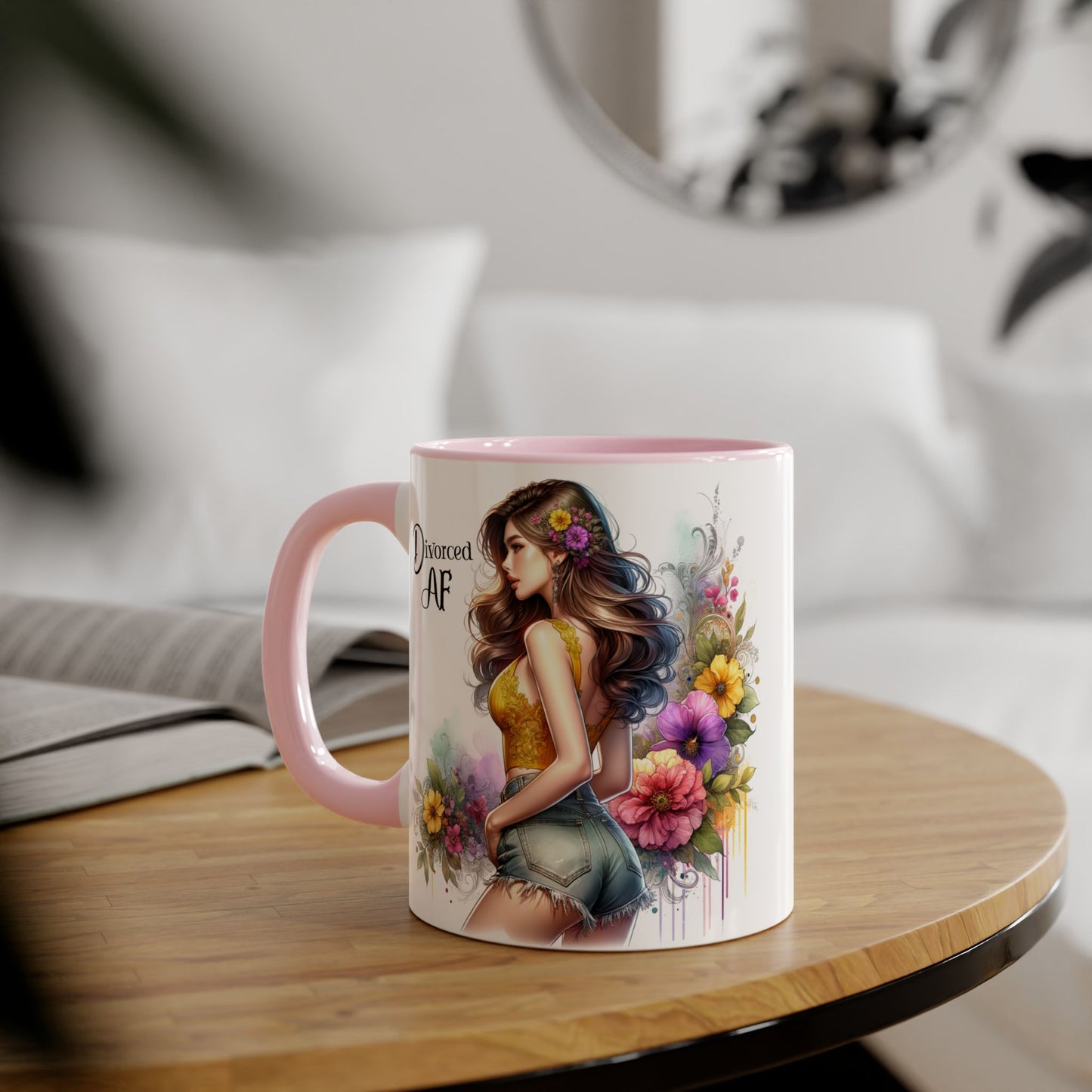 Divorced AF Floral Accent Mug, Humor Coffee Cup, Gift for Divorce Celebration, Self-Love Mug, Unique Present for Her