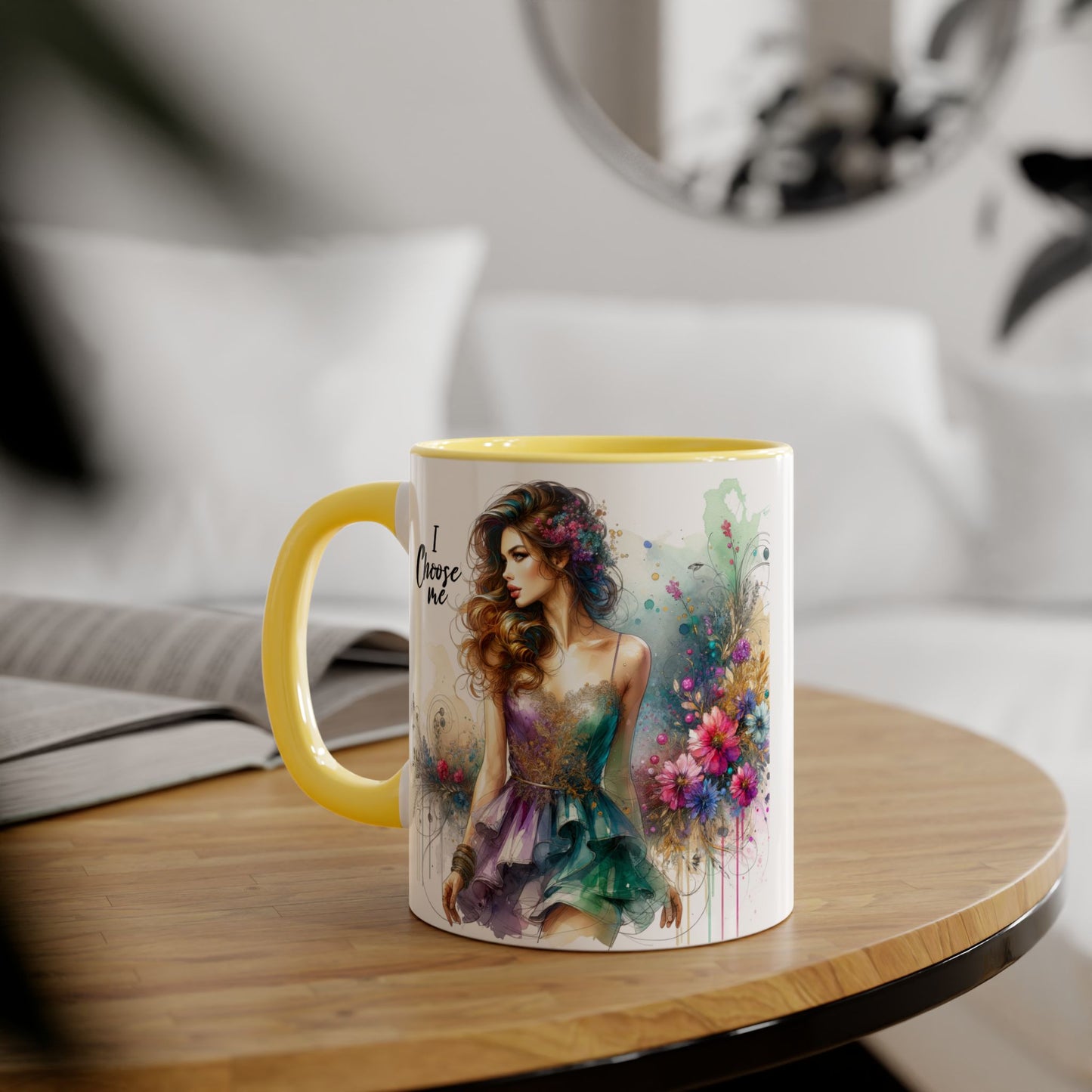 I Choose Me Empowerment Accent Mug - I Choose Me, Inspirational Coffee Cup, Self-Love Gift, Women’s Empowerment, Floral Décor, Motivational Drinkware