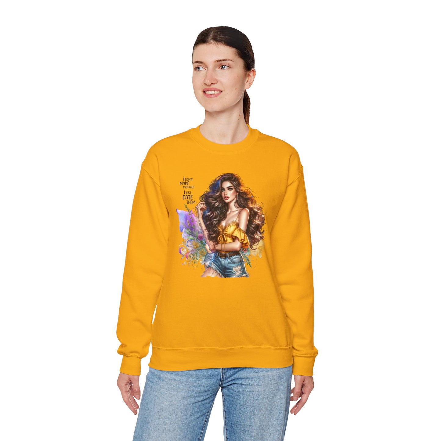 I Don`t  Make Mistakes, I Just Date Them Artistic Crewneck Sweatshirt - Perfect for Casual Outings, Gifts, Festivities, and Everyday Comfort, Featuring Colorful Designs