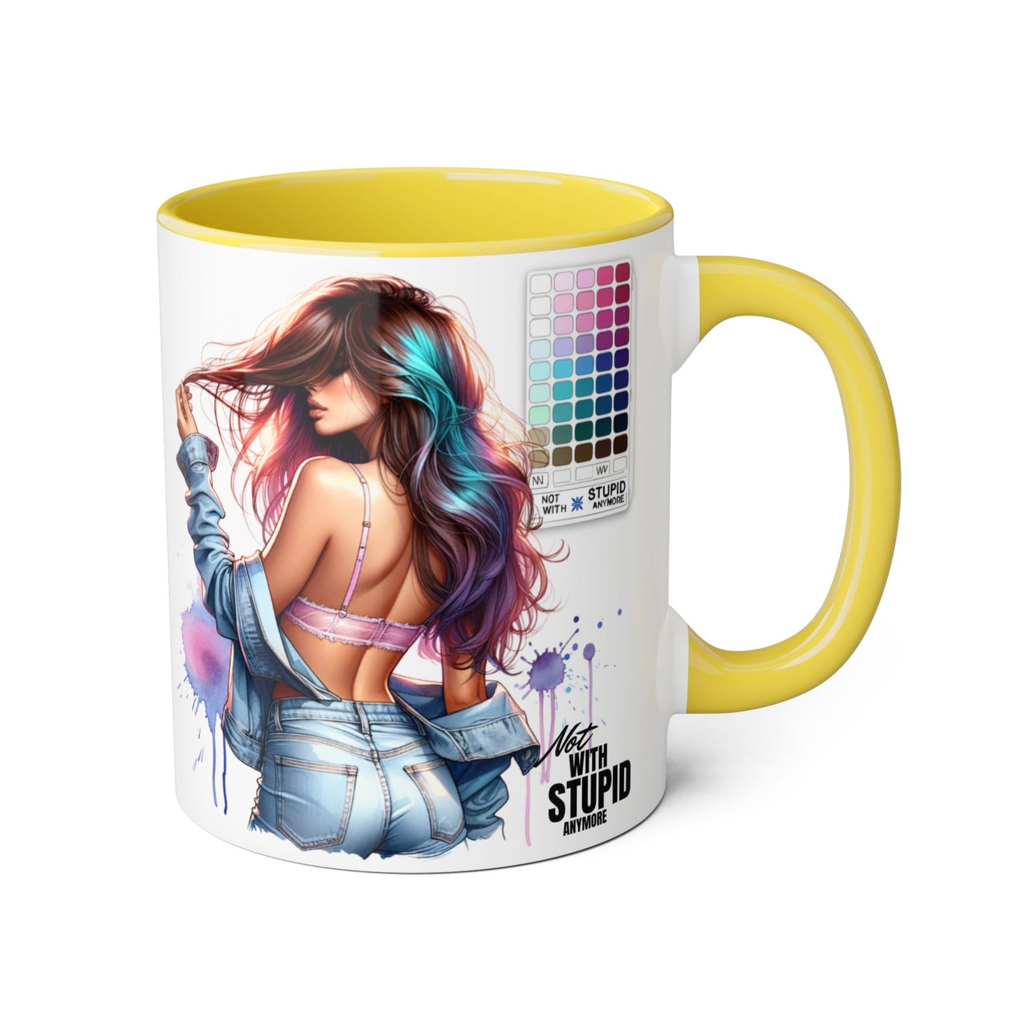 Not With Stupid Anymore Humoristic Vibrant Accent Mug - Perfect Gift for Creative Souls, Quirky Coffee Lover, Art Enthusiast, Birthday, or Just Because