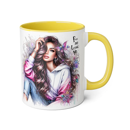 Bohemian Accent Mug - Free and Loving Me, Coffee Lover Gift, Artistic Drinkware, Unique Home Decor, Inspirational Mug