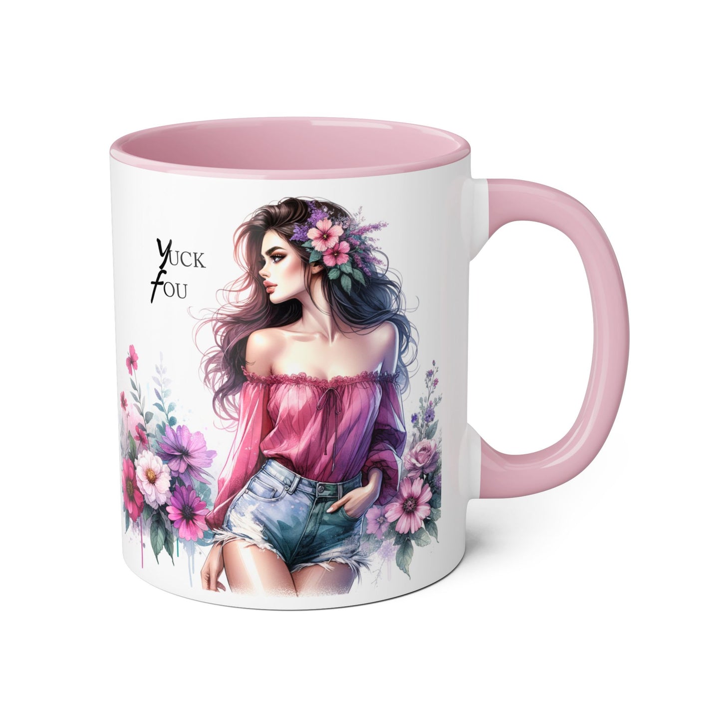 Yuck Fou Floral Boho Accent Mug, 11oz Coffee Cup, Gifts for Her, Birthday Present, Unique Art Mug, Home Decor