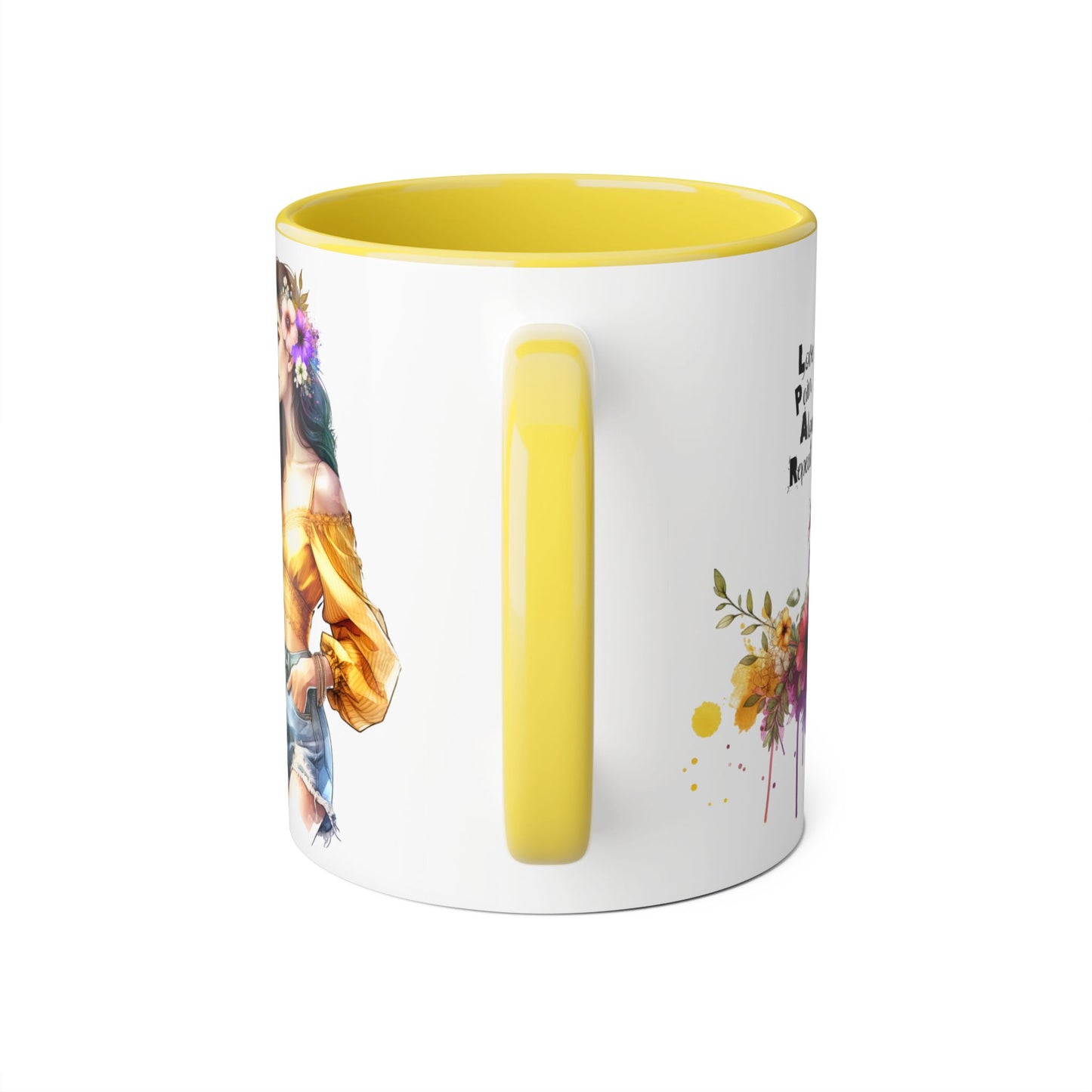 Colorful Floral Accent Mug, Love Pain Alone Repeat, Inspirational Coffee Cup, Gift for Friends, Art Lover Mug