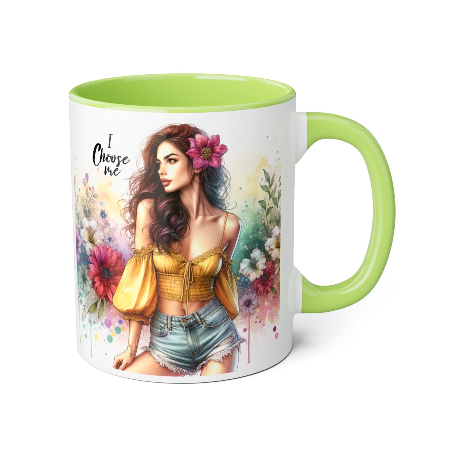 I Choose Me Floral Themed Accent Mugs, 11oz - Eco-Friendly Gift for Self-Care, Birthdays, Friends, Tea Lover, Inspirational Quotes