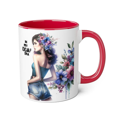 Bold Floral IDGAF Era Mug | Unique Coffee Gift | Retro Vibes | Sassy Tea Cup | Fun Home Decor | Statement Drinkware | 11oz Accent Mug