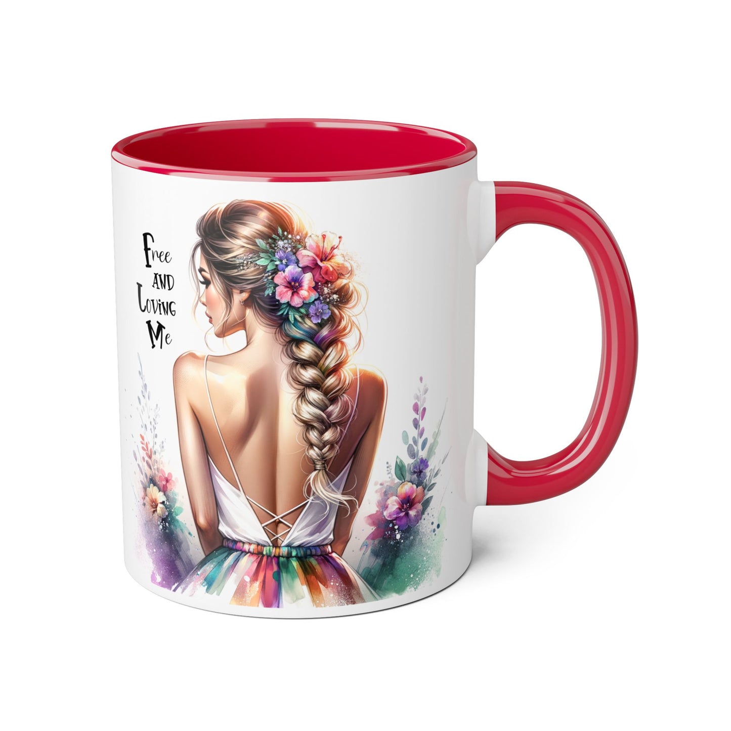 Free and Loving Me Floral Art Accent Mug - Inspirational Drinkware for Home and Gifts, Coffee Mug, Tea Cup, Birthday Present, Motivational Quote