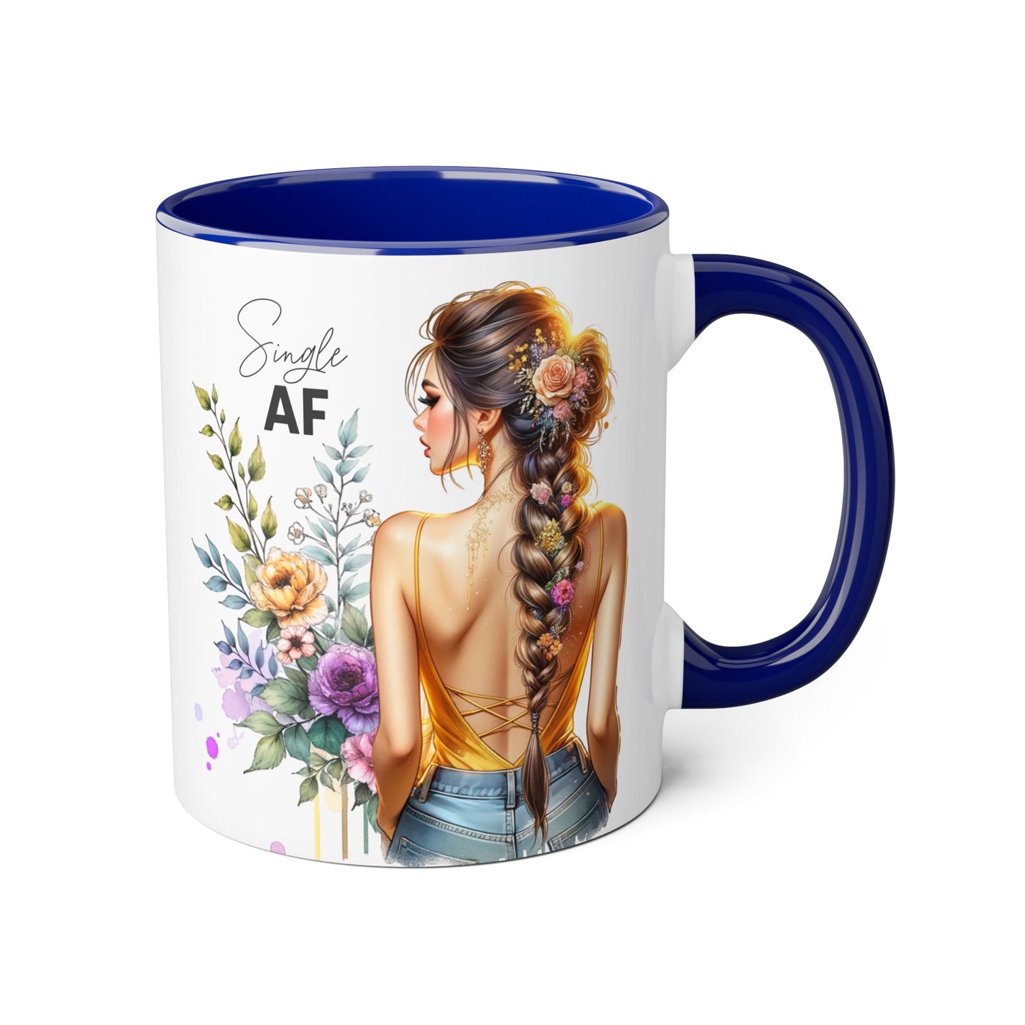 Single AF Floral Accent Mug - Cute Gift for Friends, Coffee Lover, Relationship Humor, Self-Care, Birthday, Celebration