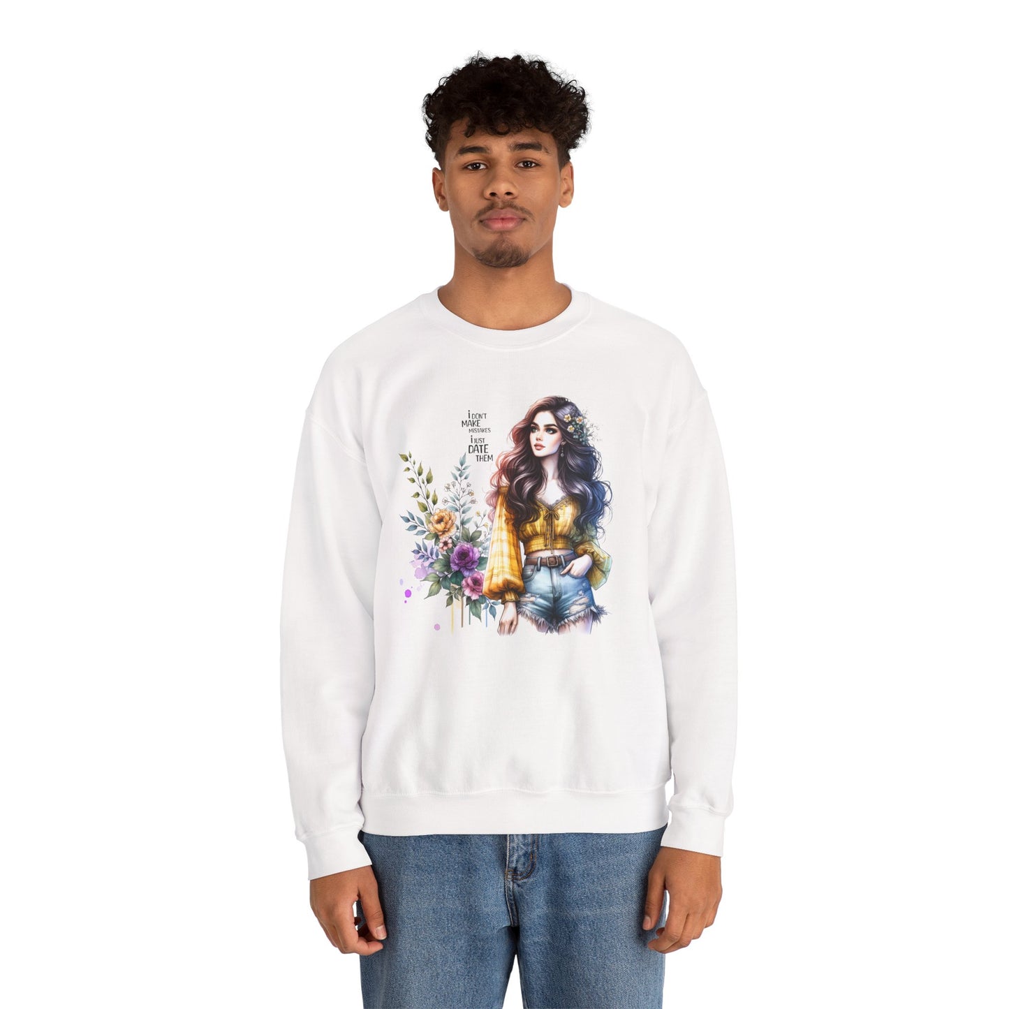 I Don't Make Mistakes, I Just Date Them Floral Graphic Crewneck Sweatshirt, Cozy Casual Wear, Boho Sweatshirt, Gift for Her, Fall Fashion Must-Have