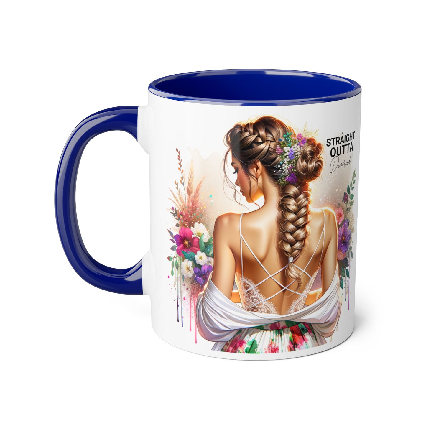 Straight Outta Divorced Humoristic Elegant Floral Accent Mug - Straight Outta Inspired Design, Coffee Cup, Gift for Her, Home Decor, Unique Drinkware, Birthday